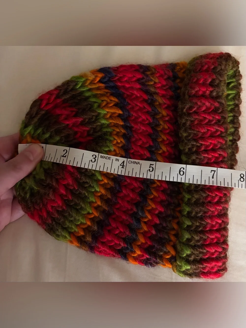 Kids Multicolor Striped Knit Beanie - Red, Green, Orange
